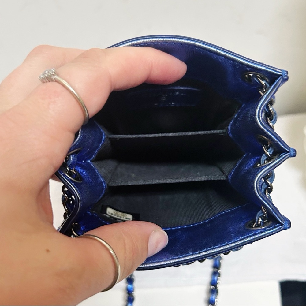 Authentic Chanel Electric / Metallic Blue Patent Leather W.O.C Crossbody Bag - Picture 7 of 13
